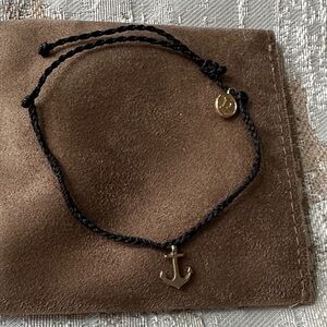 Pura Vida Black Bracelet with Gold Anchor Charm